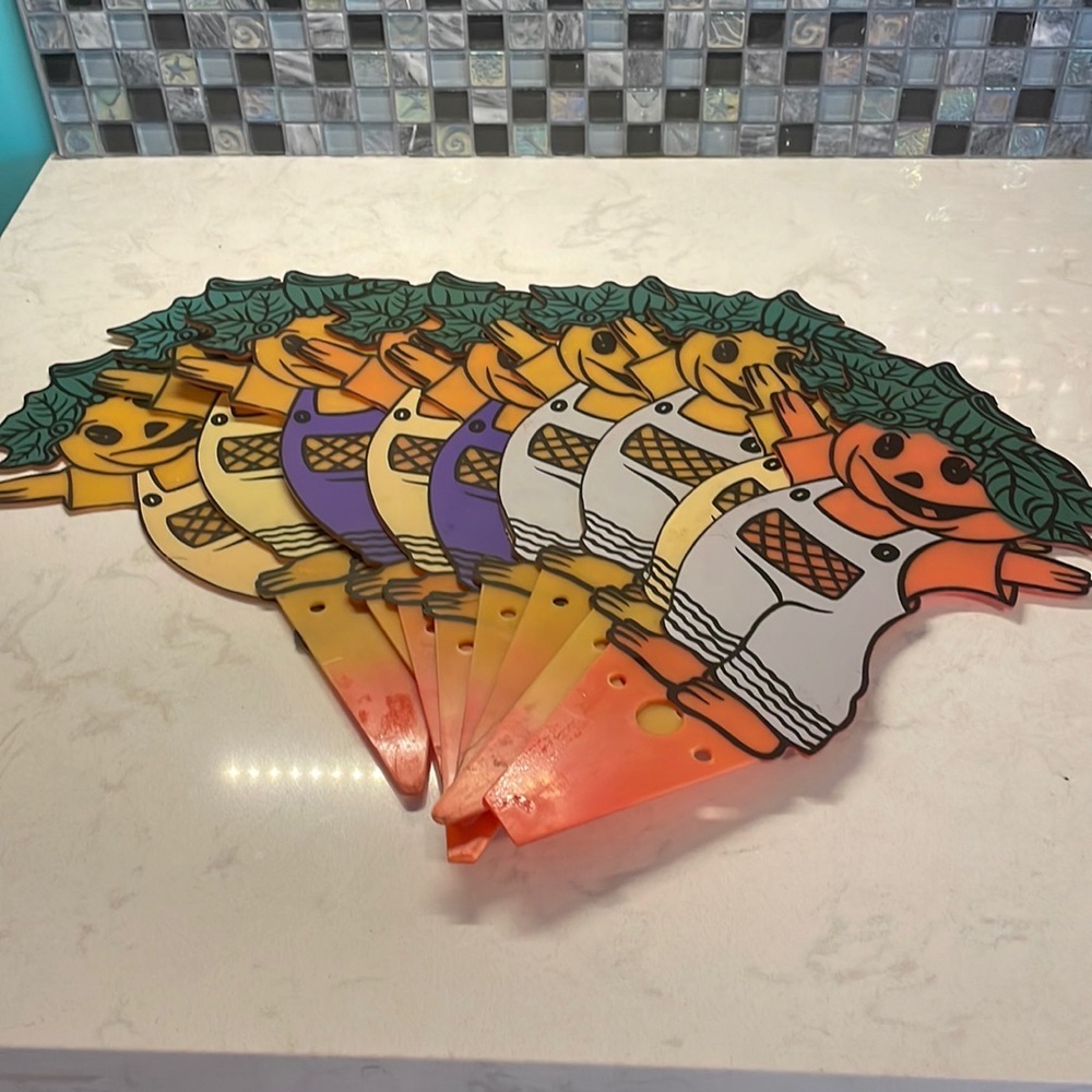 SOLD Vintage Halloween Yard Stakes, Set of 9. Aprox 16” x 7”, Plastic.
